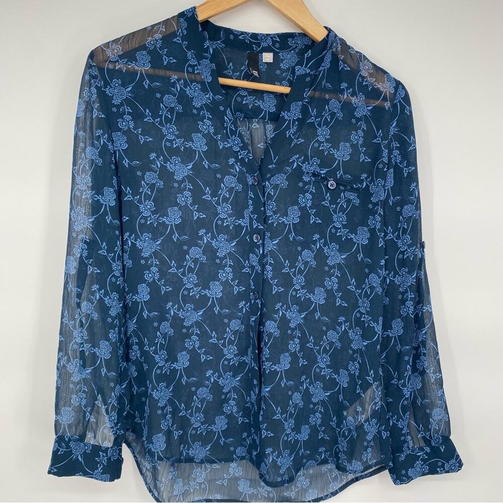 Kut  From The Kloth Women’s Top Sheer Floral Roll Tab Sleeves‎ Romantic Feminine